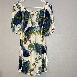 Blue Island Hawaiian Tropical Off Shoulder Dress Swim Suit Coverup Size Medium